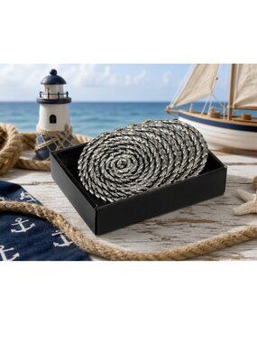 Set of Four Nautical Rope Hand-casted Coasters by Star Home